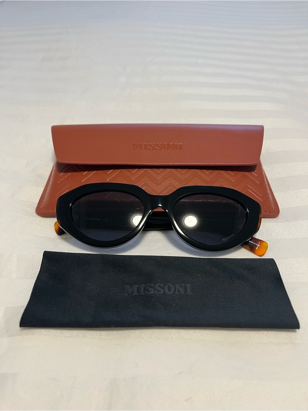 Missoni Black Oval Sunglasses with Tortoiseshell Temple Tips